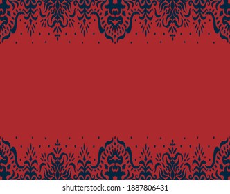 Patrón ininterrumpido de Ikat. Borde con copos de nieve. Lugar de apertura. Antecedentes de Navidad de Año Nuevo. Huella shibori de tinte vectorial con rayas y chevron. La tinta textura el fondo japonés. Moda bohemia. 