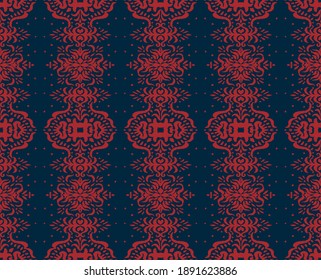Patrón ininterrumpido de Ikat. Borde con copos de nieve. Lugar de apertura. Antecedentes de Navidad de Año Nuevo. Huella shibori de tinte vectorial con rayas y chevron. La tinta textura el fondo japonés. Moda bohemia. 
