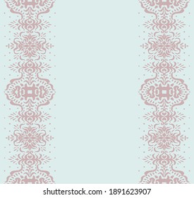 Ikat seamless pattern. Border with snowflakes. Openwork lace. New year Christmas background. Vector tie dye shibori print with stripes and chevron. Ink textured japanese background. Bohemian fashion. 