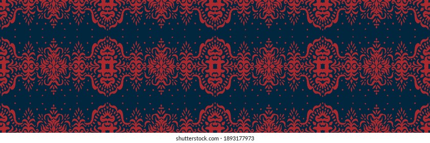 Patrón ininterrumpido de Ikat. Borde con copos de nieve. Lugar de apertura. Antecedentes de Navidad de Año Nuevo. Huella shibori de tinte vectorial con rayas y chevron. La tinta textura el fondo japonés. Moda bohemia. 