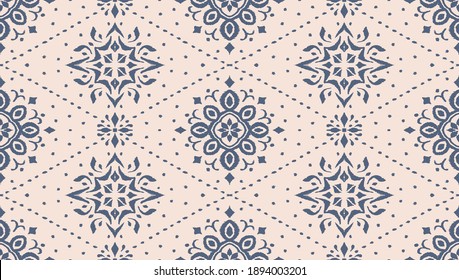 Patrón ininterrumpido de Ikat. Borde con copos de nieve. Lugar de apertura. Antecedentes de Navidad de Año Nuevo. Huella shibori de tinte vectorial con rayas y chevron. La tinta textura el fondo japonés. Moda bohemia. 