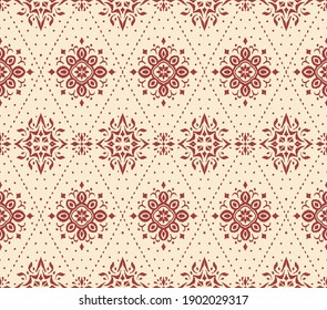 Ikat seamless pattern. Border with snowflakes. Openwork lace. New year Christmas background. Vector tie dye shibori print with stripes and chevron. Ink textured japanese background. Bohemian fashion. 