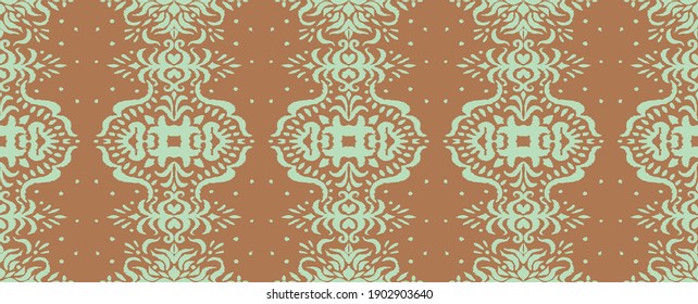 Ikat seamless pattern. Border with snowflakes. Openwork lace. New year Christmas background. Vector tie dye shibori print with stripes and chevron. Ink textured japanese background. Bohemian fashion. 