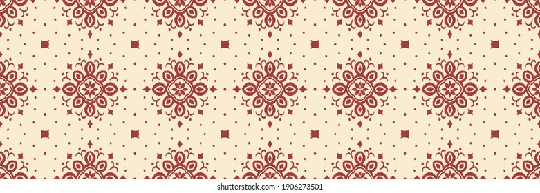 Ikat seamless pattern. Border with snowflakes. Openwork lace. New year Christmas background. Vector tie dye shibori print with stripes and chevron. Ink textured japanese background. Bohemian fashion. 