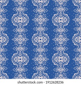 Patrón ininterrumpido de Ikat. Borde con copos de nieve. Lugar de apertura. Antecedentes de Navidad de Año Nuevo. Huella shibori de tinte vectorial con rayas y chevron. La tinta textura el fondo japonés. Moda bohemia. 