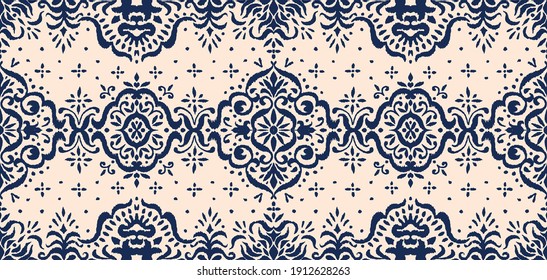 Ikat Seamless Pattern. Border With Snowflakes. Openwork Lace. New Year Christmas Background. Vector Tie Dye Shibori Print With Stripes And Chevron. Ink Textured Japanese Background. Bohemian Fashion. 