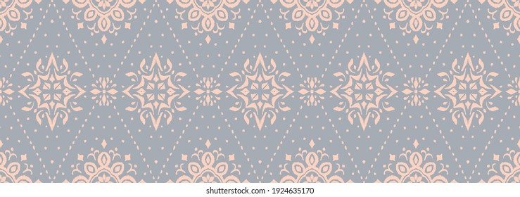 Patrón ininterrumpido de Ikat. Borde con copos de nieve. Lugar de apertura. Antecedentes de Navidad de Año Nuevo. Huella shibori de tinte vectorial con rayas y chevron. La tinta textura el fondo japonés. Moda bohemia. 