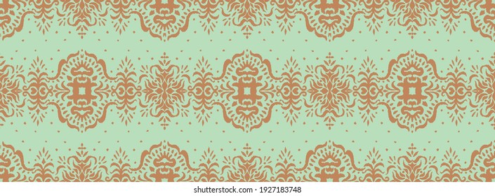 Ikat seamless pattern. Border with snowflakes. Openwork lace. New year Christmas background. Vector tie dye shibori print with stripes and chevron. Ink textured japanese background. Bohemian fashion. 