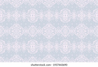 Ikat seamless pattern. Border with snowflakes. Openwork lace. New year Christmas background. Vector tie dye shibori print with stripes and chevron. Ink textured japanese background. Bohemian fashion. 