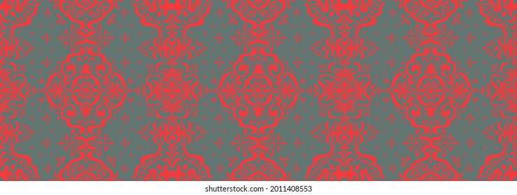 Ikat seamless pattern. Border with snowflakes. Openwork lace. New year Christmas background. Vector tie dye shibori print with stripes and chevron. Ink textured japanese background. Bohemian fashion. 