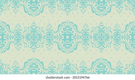 Ikat seamless pattern. Border with snowflakes. Openwork lace. New year Christmas background. Vector tie dye shibori print with stripes and chevron. Ink textured japanese background. Bohemian fashion. 
