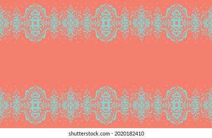 Ikat seamless pattern. Border with snowflakes. Openwork lace. New year Christmas background. Vector tie dye shibori print with stripes and chevron. Ink textured japanese background. Bohemian fashion. 
