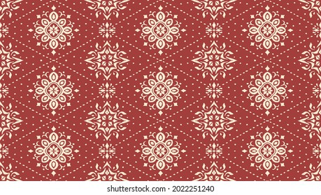 Ikat seamless pattern. Border with snowflakes. Openwork lace. New year Christmas background. Vector tie dye shibori print with stripes and chevron. Ink textured japanese background. Bohemian fashion. 