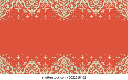 Ikat seamless pattern. Border with snowflakes. Openwork lace. New year Christmas background. Vector tie dye shibori print with stripes and chevron. Ink textured japanese background. Bohemian fashion. 
