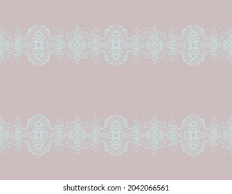 Ikat seamless pattern. Border with snowflakes. Openwork lace. New year Christmas background. Vector tie dye shibori print with stripes and chevron. Ink textured japanese background. Bohemian fashion. 
