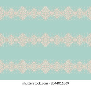Ikat seamless pattern. Border with snowflakes. Openwork lace. New year Christmas background. Vector tie dye shibori print with stripes and chevron. Ink textured japanese background. Bohemian fashion. 