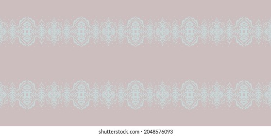 Ikat seamless pattern. Border with snowflakes. Openwork lace. New year Christmas background. Vector tie dye shibori print with stripes and chevron. Ink textured japanese background. Bohemian fashion. 
