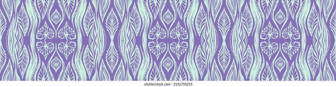 Ikat seamless pattern. Border with snowflakes. Openwork lace. New year Christmas background. Vector tie dye shibori print with stripes and chevron. Ink textured japanese background. Bohemian fashion.
