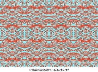 Ikat nahtloses Muster. Grenze mit Schneeflocken. Arbeitstisch. Neues Jahr Weihnachten Hintergrund. Vektorbinde Farbe Shibori Druck mit Streifen und Chevron. Tintenfisch strukturierter japanischer Hintergrund. Böhmische Mode.