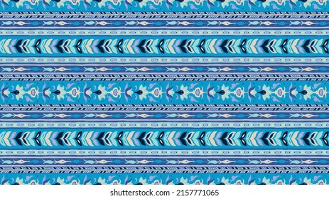 Ikat seamless pattern. Border with snowflakes. Openwork lace. New year Christmas background. Vector tie dye shibori print with stripes and chevron. Ink textured japanese background. Bohemian fashion.