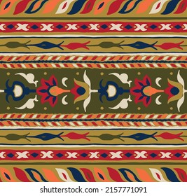 Patrón ininterrumpido de Ikat. Borde con copos de nieve. Lugar de apertura. Antecedentes de Navidad de Año Nuevo. Huella shibori de tinte vectorial con rayas y chevron. La tinta textura el fondo japonés. Moda bohemia.