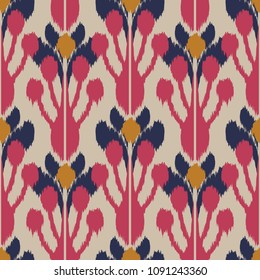 Ikat seamless pattern  as cloth, curtain, textile design, wallpaper, surface texture background.