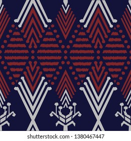 Ikat seamless pattern  as cloth, curtain, textile design, wallpaper, surface texture background. Vector illustration