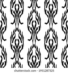 Ikat seamless pattern as cloth, curtain, textile design, wallpaper, surface texture background. Black and white.Vector EPS10