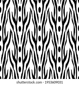 Ikat patrón sin fisuras como tela, cortina, diseño textil, papel pintado, fondo de textura superficial. Negro y blanco.Vector EPS10