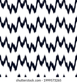 Ikat seamless pattern as cloth, curtain, textile design, wallpaper, surface texture background. Black and white.Vector EPS10