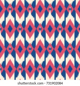 Ikat seamless pattern  as cloth, curtain, textile design, wallpaper, surface texture background.