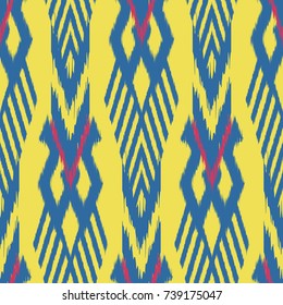 Ikat seamless pattern  as cloth, curtain, textile design, wallpaper, surface texture background.