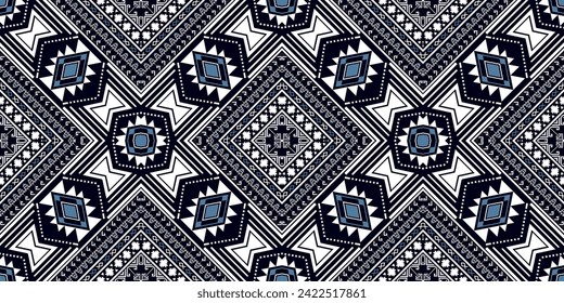 Ikat seamless pattern concept. Figure tribal embroidery. Native, Aztec style. Seamless pattern in folk embroidery. Design for ikat, blanket, fabric, clothing, carpet, textile, ethnic, batik and other.