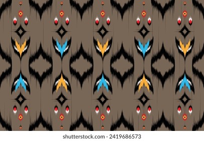 Ikat concepto de patrón impecable. Patrón sin foco en el estilo tribal, folclórico y mexicano. Diseño para fondo, papel pintado, ilustración, tela, ropa, alfombra, textil, batik, bordado.