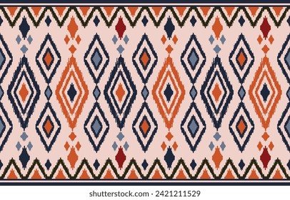 Ikat seamless pattern concept. Seamless pattern in tribal, folk embroidery, and Mexican style. Design for background, wallpaper, illustration, fabric, clothing, carpet, textile, batik, embroidery.