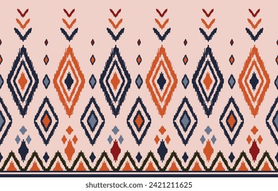 Ikat seamless pattern concept. Seamless pattern in tribal, folk embroidery, and Mexican style. Design for background, wallpaper, illustration, fabric, clothing, carpet, textile, batik, embroidery.