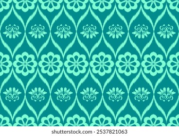 Patrón sin costuras Ikat - Colores Cian Oscuro. Vector Illustrator Descarga de archivo digital para impresión, imprimible, textil, Fondo de pantalla, fondo, alfombra, cubierta de libro y muchos proyectos.