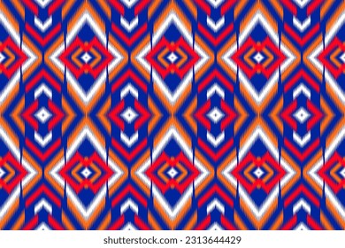 ikat seamless pattern design. Design for ikat, carpet, wallpaper, batik, fabric, ikat pattern, Vector illustration embroidery style in Ethnic