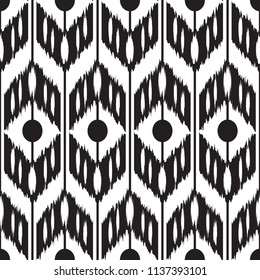 Ikat Seamless Pattern Design. Ethnic fabric. Bohemian fashion.
