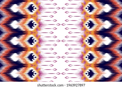 Ikat seamless pattern design. Ethnic Indian textile fabric chevron wallpaper. Native American African carpet mandala ornament texture vector illustrations background.