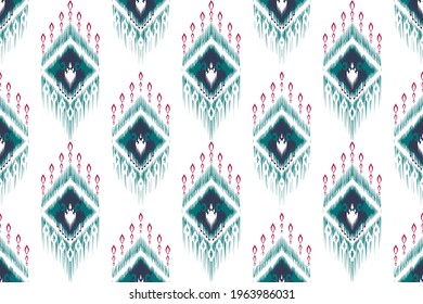 Ikat diseño de patrones sin fisuras. Alfombra de tela azteca étnica mandalas ornamentos nativos afroamericanos de chevron textil papeles de pared.  Ilustraciones de fondo del vector de textura geométrica boho. 