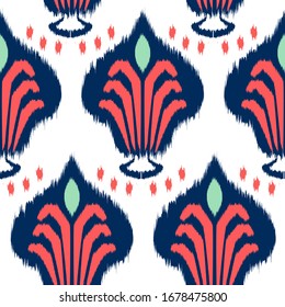 ikat Seamless Pattern Design for Fabric. Vector EPS10