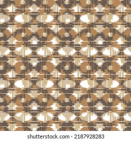 Ikat Seamless Pattern Design para tela.Patrón geométrico sin compresión, basado en el estilo de tejido marrón ikat. Ilustración vectorial.Patrón de repetición moderno de textura geométrica