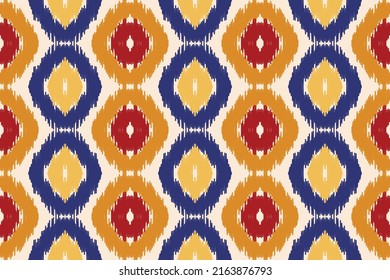 Ikat Seamless Pattern Design folklore ornament with diamonds. Tribal ethnic vector texture. Seamless striped pattern in Aztec style. Folk embroidery. Indian, Scandinavian, Gypsy, Mexican, African rug.