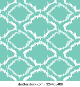 Ikat seamless pattern design, turquoise and white