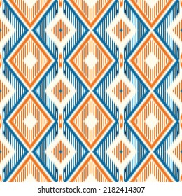 Ikat Seamless pattern with diamond flower ornament. Vector print for fashion summer design, fabric, home decor textile, wallpaper, card and wrapping paper.