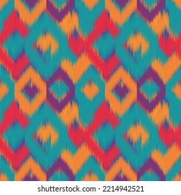 Patrón ininterrumpido de Ikat. Patrones textiles digitales Argyle. Tela geométrica étnica para crear hermosos interiores o ropa. Industria de la moda. Estilo retro-moderno vintage. Ilustración vectorial.