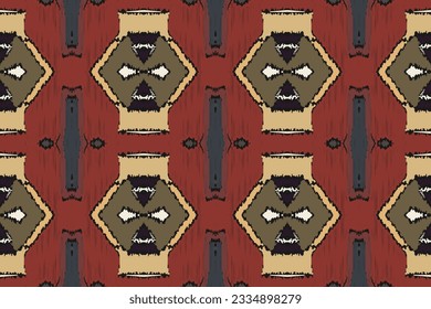 Ikat Seamless Pattern Embroidery Background. Ikat Prints Geometric Ethnic Oriental Pattern traditional.aztec Style Abstract Vector illustration.design for Texture,fabric,clothing,wrapping,sarong.