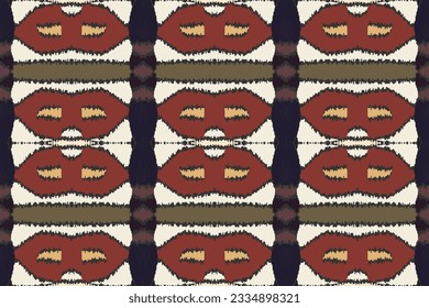 Ikat Seamless Pattern Embroidery Background. Ikat Fabric Geometric Ethnic Oriental Pattern traditional.aztec Style Abstract Vector illustration.design for Texture,fabric,clothing,wrapping,sarong.