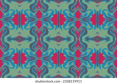 Ikat Seamless Pattern Embroidery Background. Ikat Flowers Geometric Ethnic Oriental Pattern traditional.aztec Style Abstract Vector design for Texture,fabric,clothing,wrapping,sarong.
